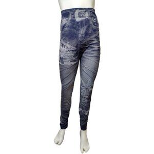 Women Blue/White Palm Trees Leggings (Fake Jeans)